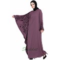 Embroidered abaya with Butterfly sleeves- Plum color